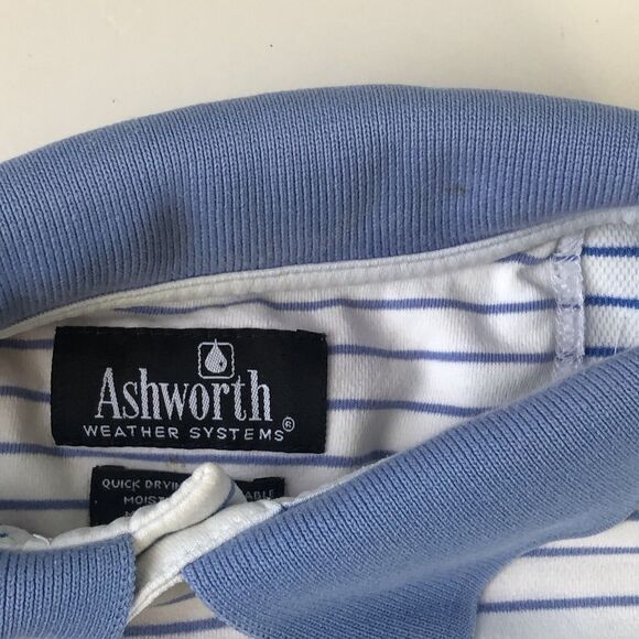 Ashworth Weather Systems Men’s Polo  Blue White Stripes Moisture Wicking Large - Picture 9 of 16